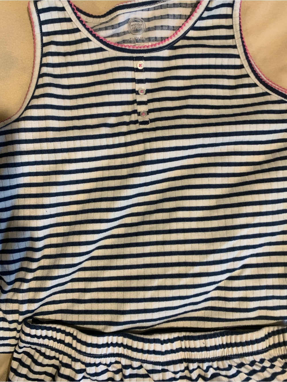 wonder nation Girls' Navy & White Striped Tank Set with Pink Trim